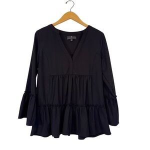 Pomander Place Kenzo Top Size Small Crepe Black Crepe Tiered Blouse Tuckernuck
